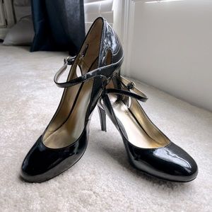 Nine West Black Patent Heels with Ankle Strap